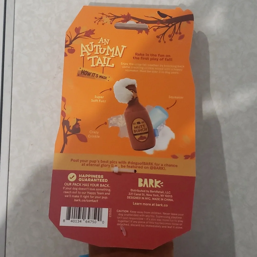 NWT  Bark‎ An Autumn Tail Toy